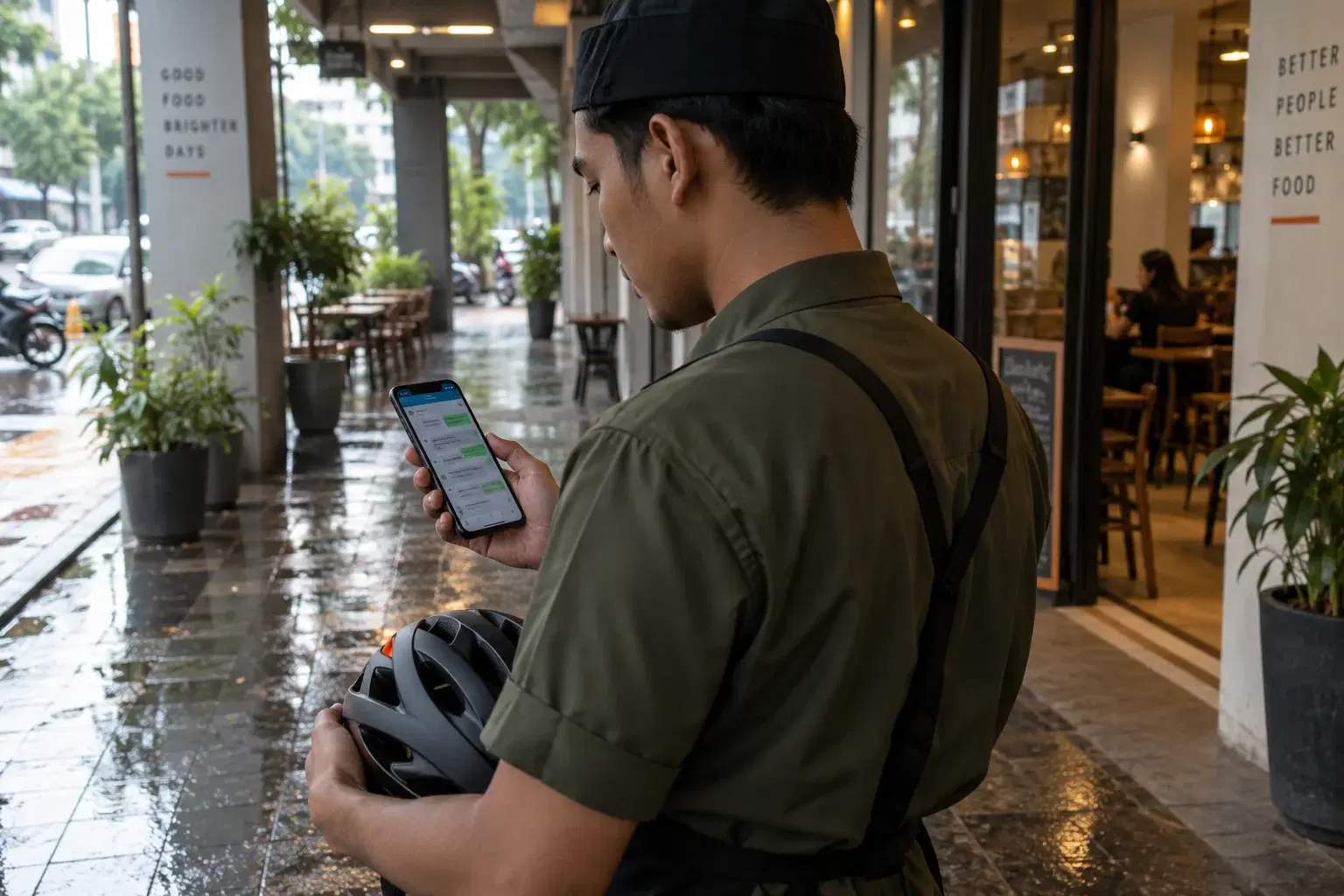 Restaurant server checking a shift confirmation before arriving for work